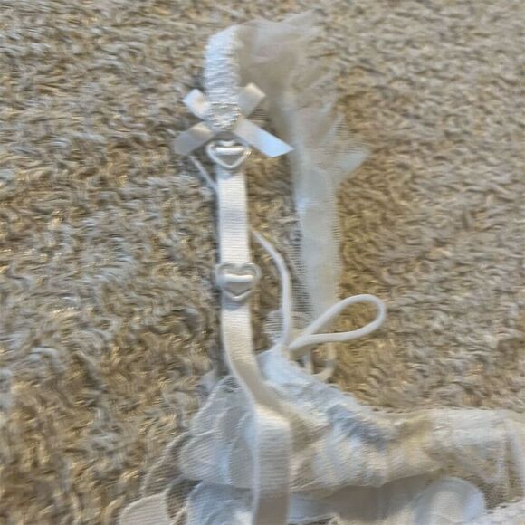 For Love & Lemons Amore Lace Bra 34C Ivory Heart Embroidered Mesh Bridal Wedding - Picture 7 of 11